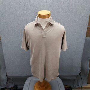 Age of Wisdom Polo Shirt Mens Size L Brown Short Casual Sleeve Flowers in Collar